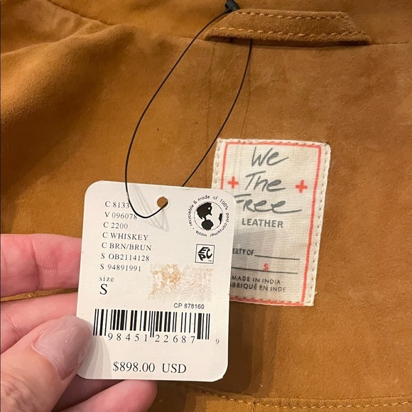 Free People Willa Western Bomber Tan Leather Jacket with Fringe Embroidery - Picture 9 of 11